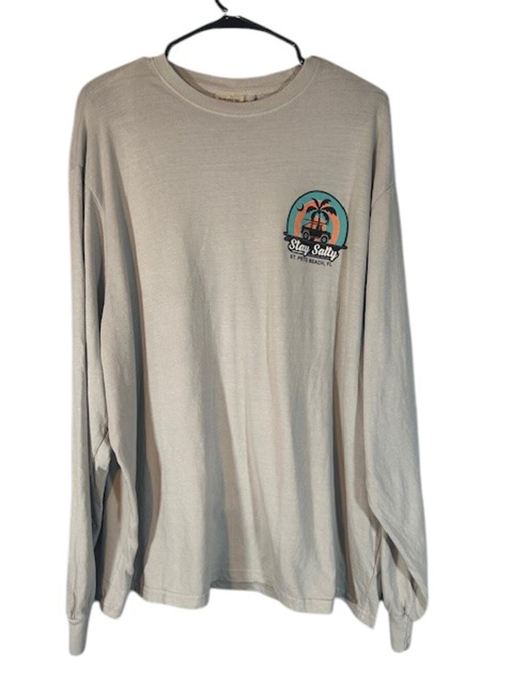 U.S. Vintage Men’s Beige “Stay Salty” St. Pete Beach Long Sleeve T-Shirt Sz 2XL